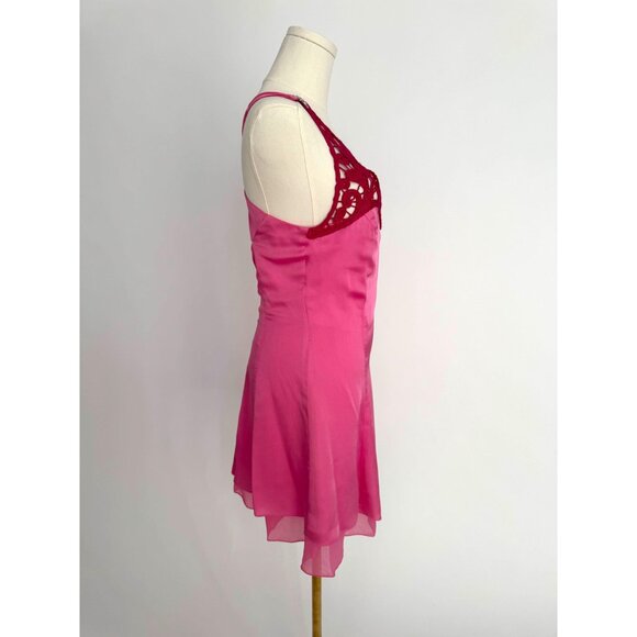 y2k pink lace embroidered cut outs silky coquette short mini dress made in Italy - Picture 3 of 9